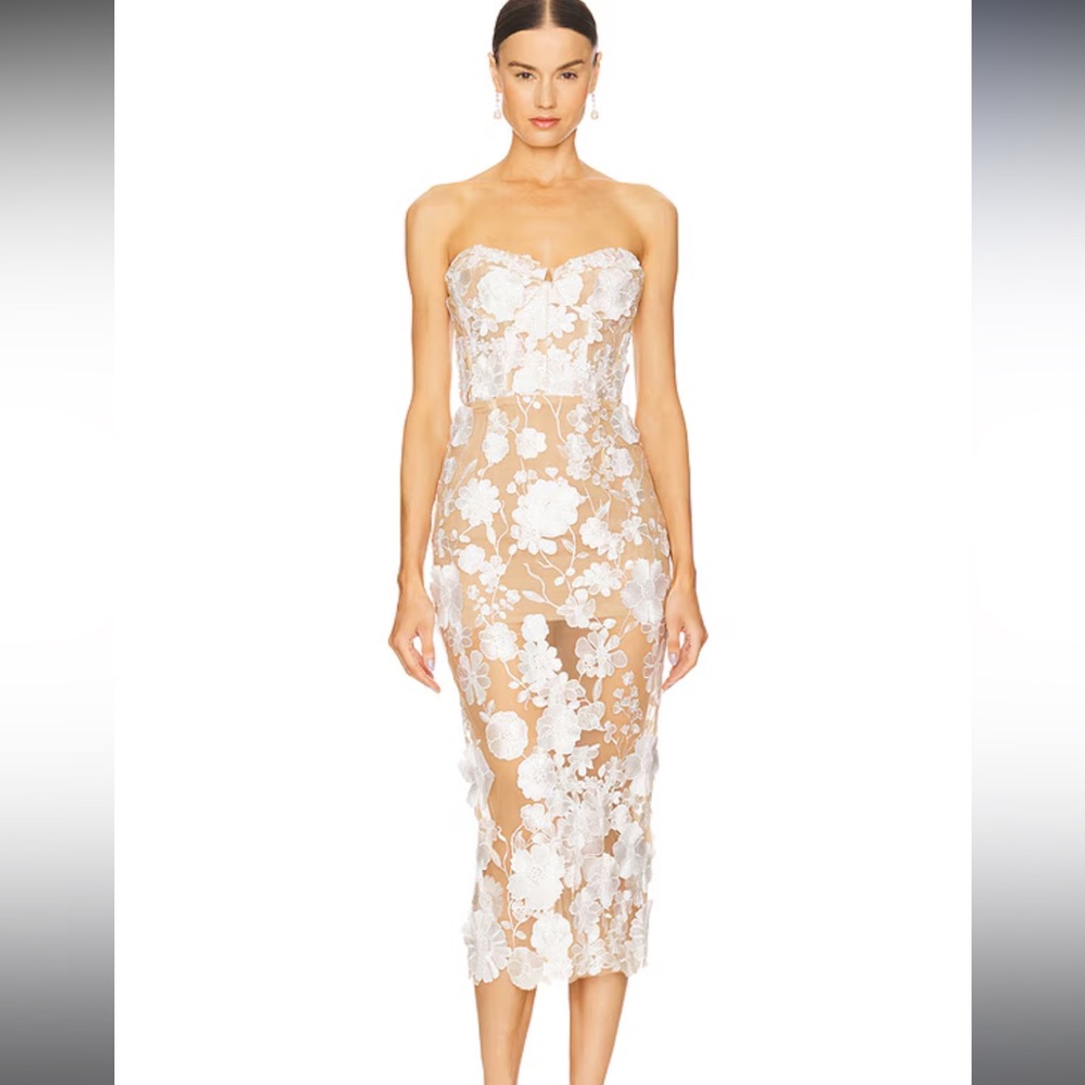 Bronx and Banco Strapless White Floral jasmine Dress in XS